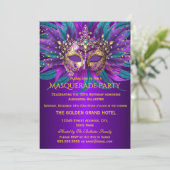 Purple Teal Blue Masks Masquerade Birthday Party Kaart (Staand voorkant)