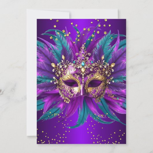 Purple Teal Blue Masks Masquerade Birthday Party Kaart (Achterkant)