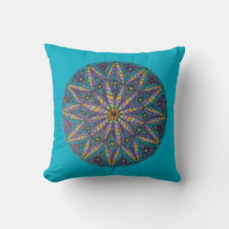 Purple/Teal Starburst Mandala Throw Pillow Kussen