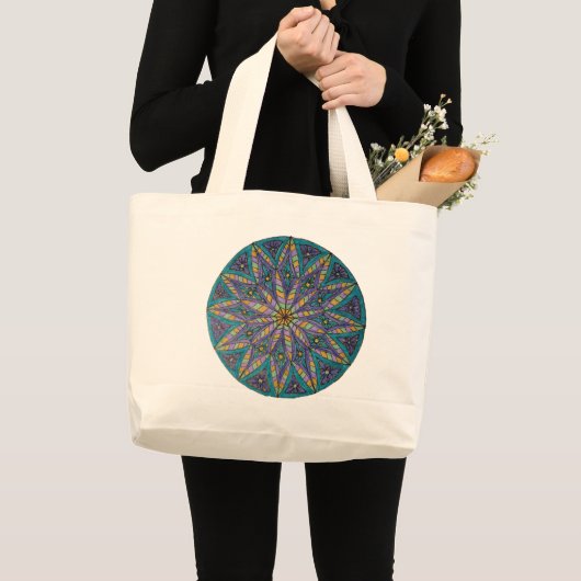 Purple/Teal Starburst Mandala Tote Bag (Voorkant (product))