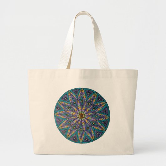 Purple/Teal Starburst Mandala Tote Bag (Voorkant)