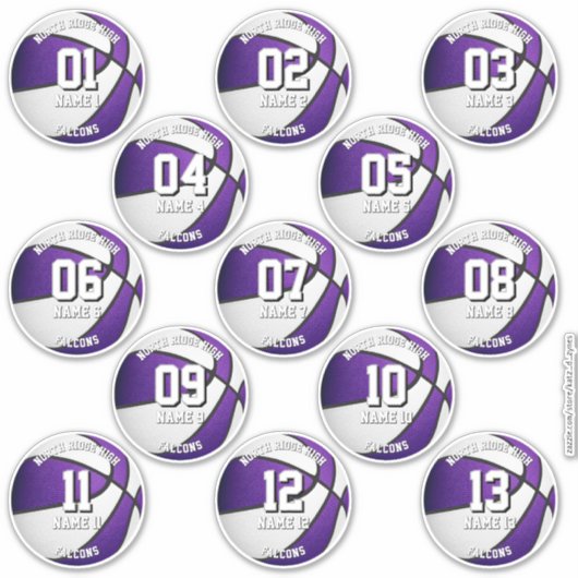 purple team colors gifts 13 basketball stickers (Voorkant)
