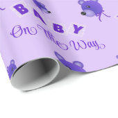 Purple Teddy Bear With Text Baby Shower Cadeaupapier (Rol Hoek)