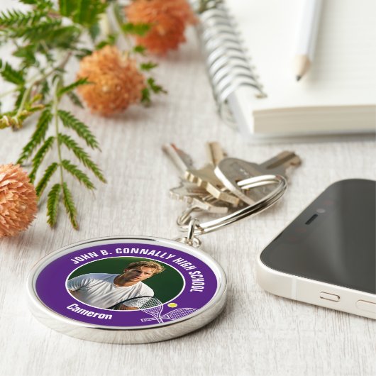 Purple Tennis Player Photo High School Spirit Sleutelhanger (Zijkant)