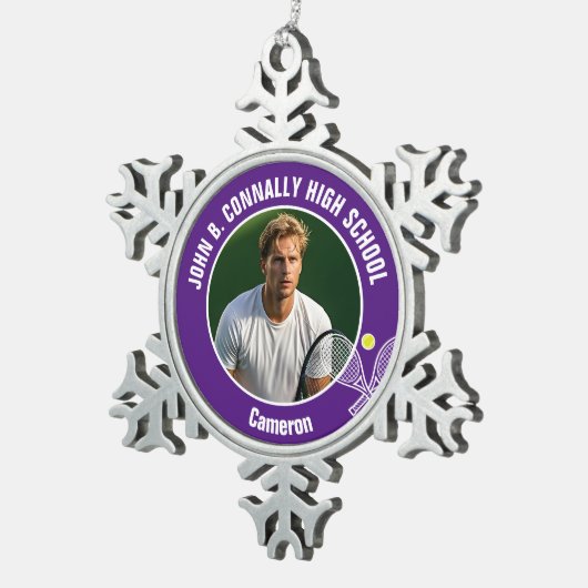 Purple Tennis Player Photo High School Spirit Tin Sneeuwvlok Ornament (Rechts)