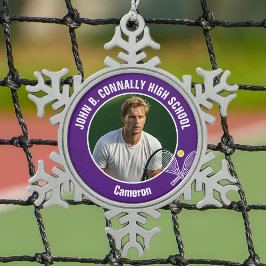 Purple Tennis Player Photo High School Spirit Tin Sneeuwvlok Ornament