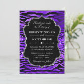 Purple Tiger Stripes Glitter Glam Wedding Kaart (Staand voorkant)