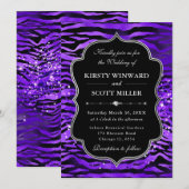 Purple Tiger Stripes Glitter Glam Wedding Kaart (Voorkant / Achterkant)