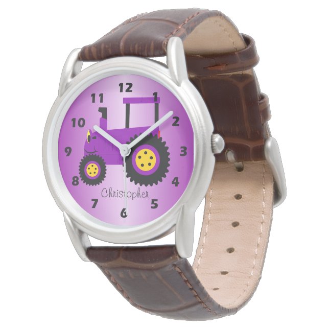 Purple Tractor Design Personalised Horloge (Gekanteld)