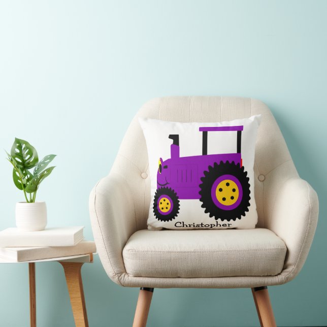 Purple Tractor Design Personalised Kussen (Stoel)