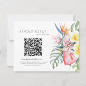 Purple Tropical Floral Hawaii QR Code Wedding RSVP Kaartje (Voorkant)