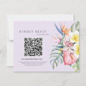 Purple Tropical Floral Hawaii QR Code Wedding RSVP Kaartje (Voorkant)
