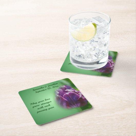 Purple Tulip Flower Personalized Wedding Kartonnen Onderzetters (Insitu)