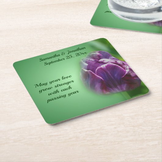 Purple Tulip Flower Personalized Wedding Kartonnen Onderzetters (Schuin)