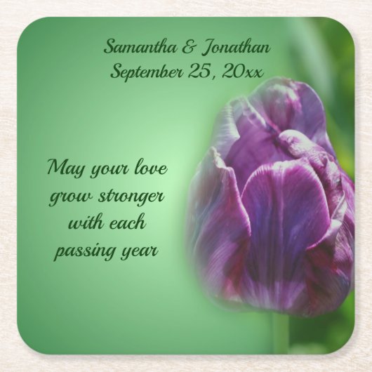 Purple Tulip Flower Personalized Wedding Kartonnen Onderzetters (Voorkant)