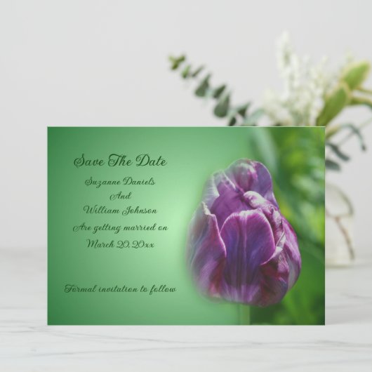Purple Tulip Flower Wedding  Save The Date (Staand voorkant)