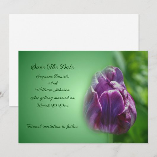 Purple Tulip Flower Wedding  Save The Date (Voorkant / Achterkant)