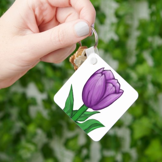 Purple Tulip Monogram Backside Sleutelhanger (Hand)
