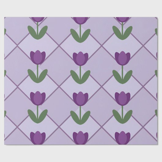 Purple Tulip Pattern – Geometric Floral Seamless Cadeaupapier (Vlak)
