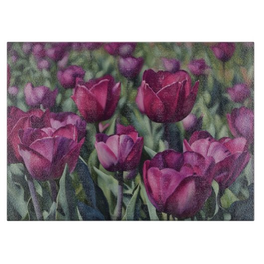 Purple Tulips Flowers Floral Art Glass Snijplank (Voorkant)