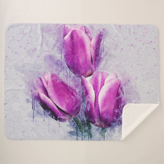 Purple Tulips Sherpa Deken (Voorkant (horizontaal))