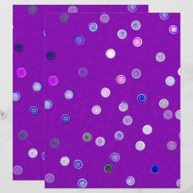 Purple Twisty Polka Dot Spiral 2-Sided Scrap Paper (Voorkant / Achterkant)