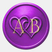Purple Two Hearts Intertwined Monogram Wedding Ronde Sticker (Voorkant)