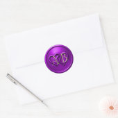 Purple Two Hearts Intertwined Monogram Wedding Ronde Sticker (Envelop)
