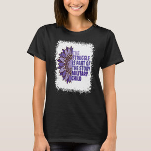 Purple Up Military Child Sunflower Leopard Bleache T-shirt