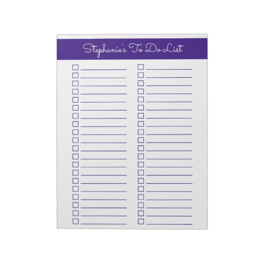 Purple Vertical 8.5x11 Two Column Checklist Notitieblok (Linkerzijde)