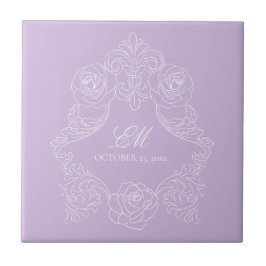 Purple Victorian Monogram Wedding Ceramic Tile Tegeltje