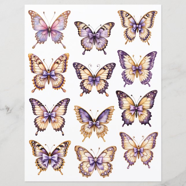 Purple Vintage Butterfly Ephemera Scrapbook Paper (Voorkant)