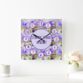Purple Viola Watercolour Floral Acrylic Wall Clock Vierkante Klok (Huis)