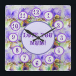 Purple Viola Watercolour Floral Acrylic Wall Clock Vierkante Klok<br><div class="desc">Purple Viola Watercolour Floral Acrylic Wall Clock. Een mooi design form one of my original watercolours.</div>