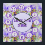 Purple Viola Watercolour Floral Acrylic Wall Clock Vierkante Klok<br><div class="desc">Purple Viola Watercolour Floral Acrylic Wall Clock. Een mooi design form one of my original watercolours.</div>