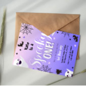 Purple Violet Cute Ghosts Spooky One 1st Birthday Kaart