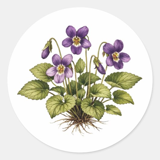 Purple Violet Vintage Style Botanical Ronde Sticker (Voorkant)