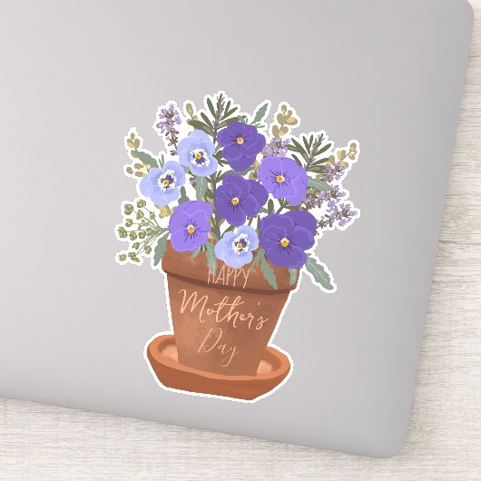 Purple Violets in a Pot – Mother’s Day Floral Sticker (Detail)