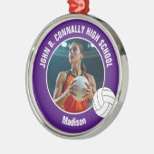 Purple Volleyball Player Photo Christmas Gift Metalen Ornament (Links)