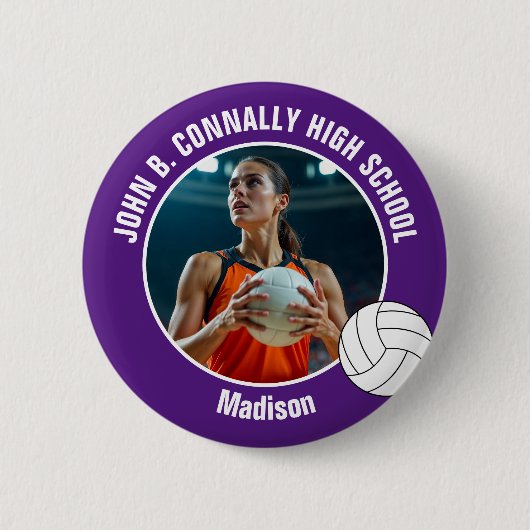 Purple Volleyball Player Photo High School Spirit Ronde Button 5,7 Cm (Voorkant)