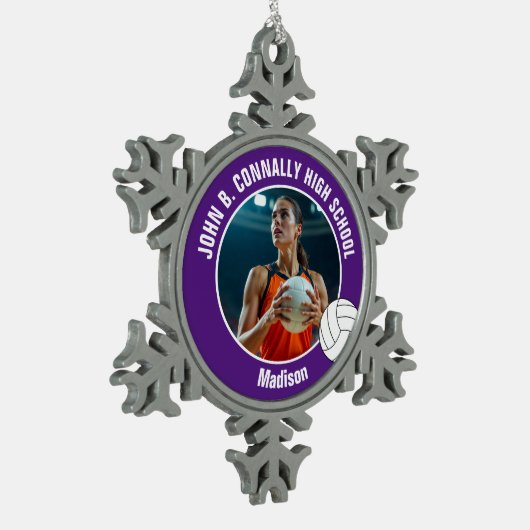 Purple Volleyball Player Photo High School Tin Sneeuwvlok Ornament (Links)