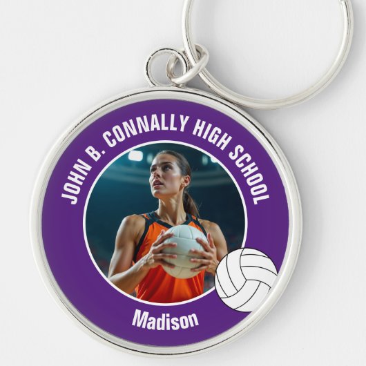 Purple Volleyball Player Photo Keepsake Sleutelhanger (Voorkant)