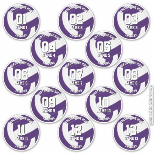 purple volleyball team colors stickers 13 athletes (Voorkant)