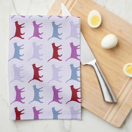 Purple Walking Cat Pattern Theedoek (Quarter Fold)