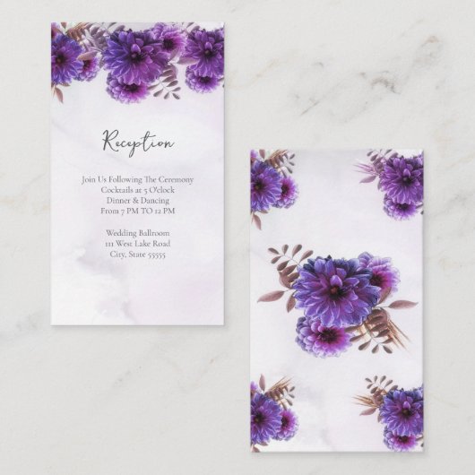 Purple Watercolor Chrysanthemum Wedding Reception Informatiekaartje (Voorkant / Achterkant)