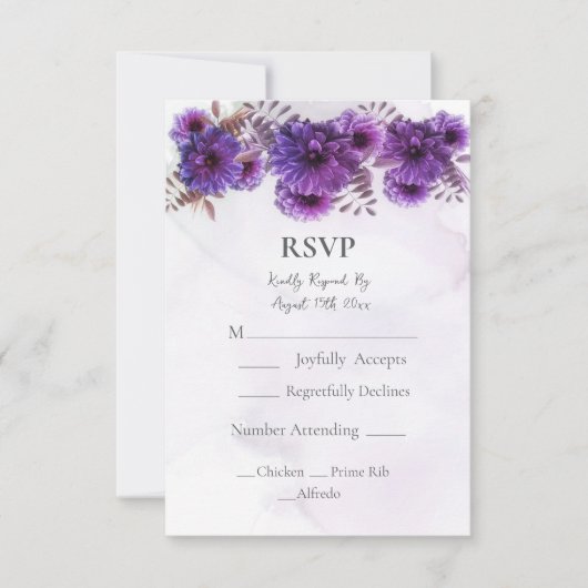 Purple Watercolor Chrysanthemum Wedding RSVP Card (Voorkant)