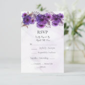 Purple Watercolor Chrysanthemum Wedding RSVP Card (Staand voorkant)