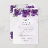 Purple Watercolor Chrysanthemum Wedding RSVP Card (Voorkant / Achterkant)