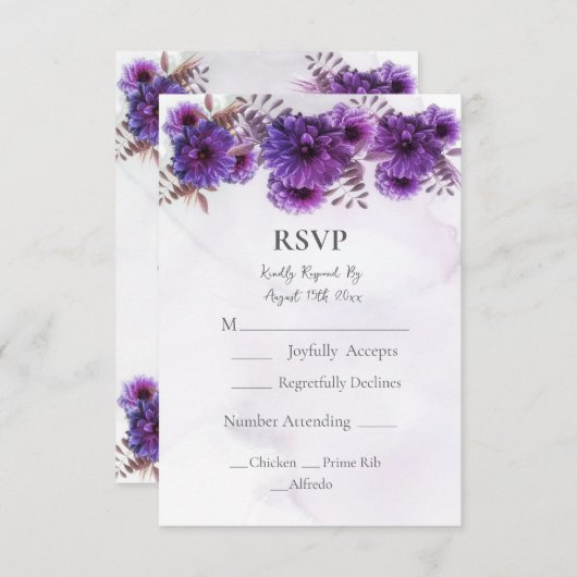 Purple Watercolor Chrysanthemum Wedding RSVP Card (Voorkant / Achterkant)