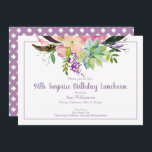 Purple Watercolor Floral 90th Surprise Birthday Kaart<br><div class="desc">This pink and purple watercolor floral uitnodiging is perfect for your special celebration. This design features a white background accented with a boho floral and succulent arrangement with custom typography. Add your information to complete the look.</div>